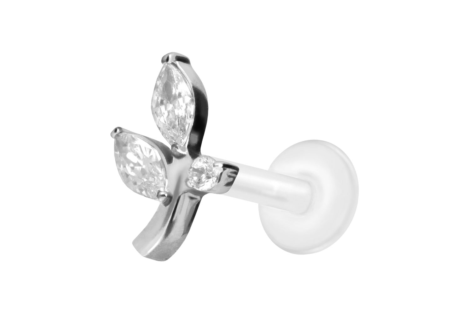 PTFE Labret Piercing mit Innengewinde + Titan-Aufsatz KRISTALLZWEIG